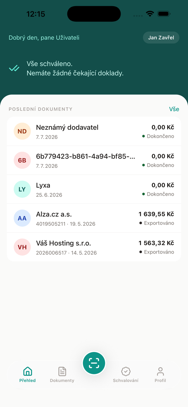 Přehled dokladů v aplikaci Lyxa