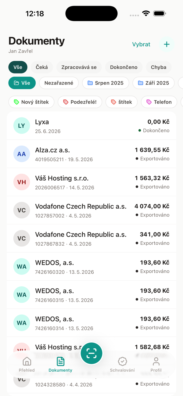 Seznam dokumentů se stavem zpracování